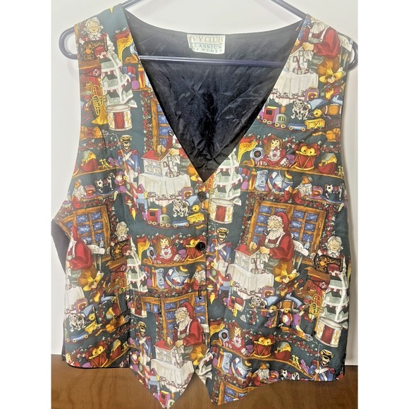 Ivy Club Classics Jackets & Blazers - Vintage 90s Women's Christmas Vest‎ Holiday S Ivy Club Classics Santa's Workshop